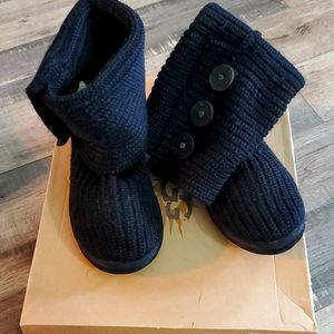 UGG Australia Purl Cardy Knit Black Boot womens Classic Cuff Size 6